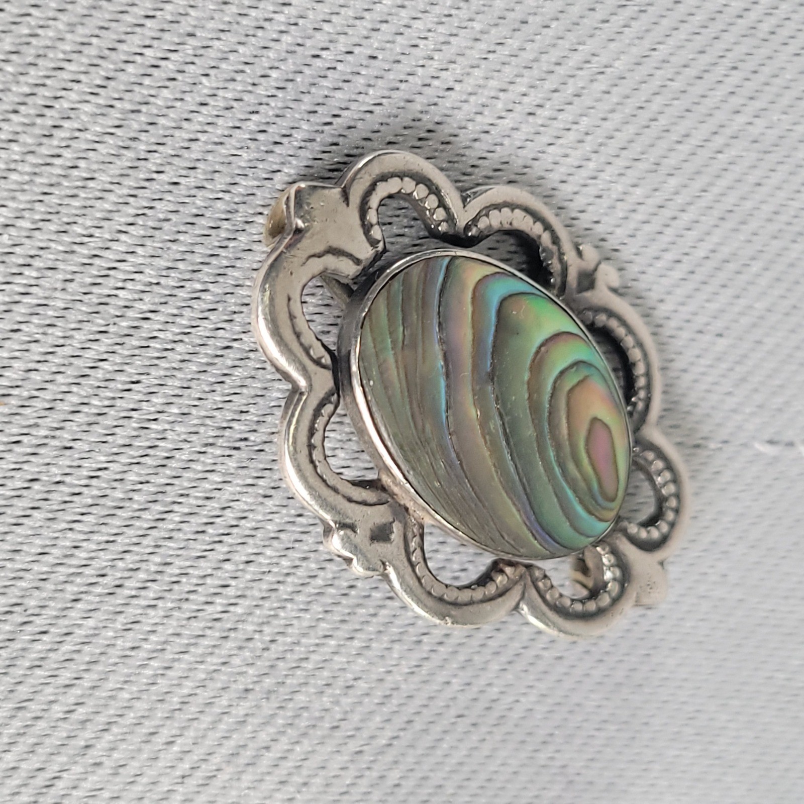 Vintage Sterling Silver Abalone Shell Scalloped Oval Brooch Pin 925 3.9g