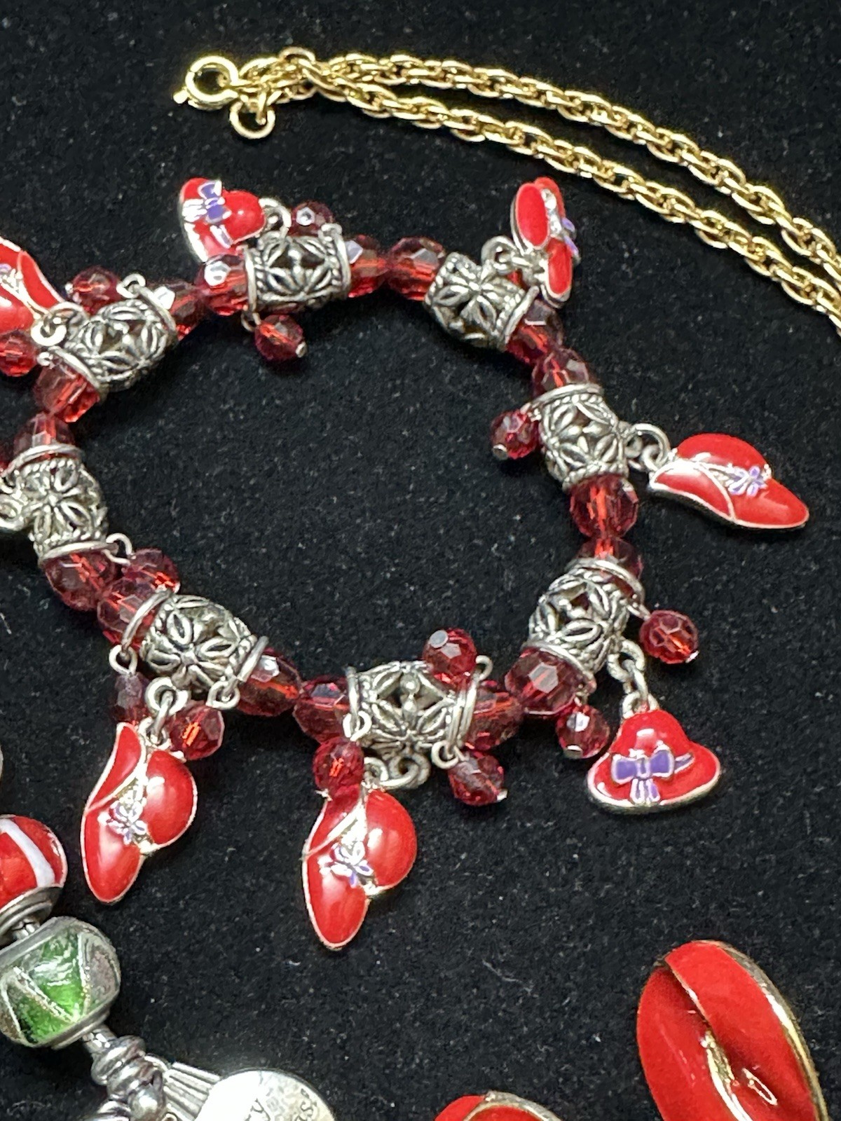 Red Hat Society Red Enamel Brooch Pendant Necklace Earrings Bracelet Hat Charms