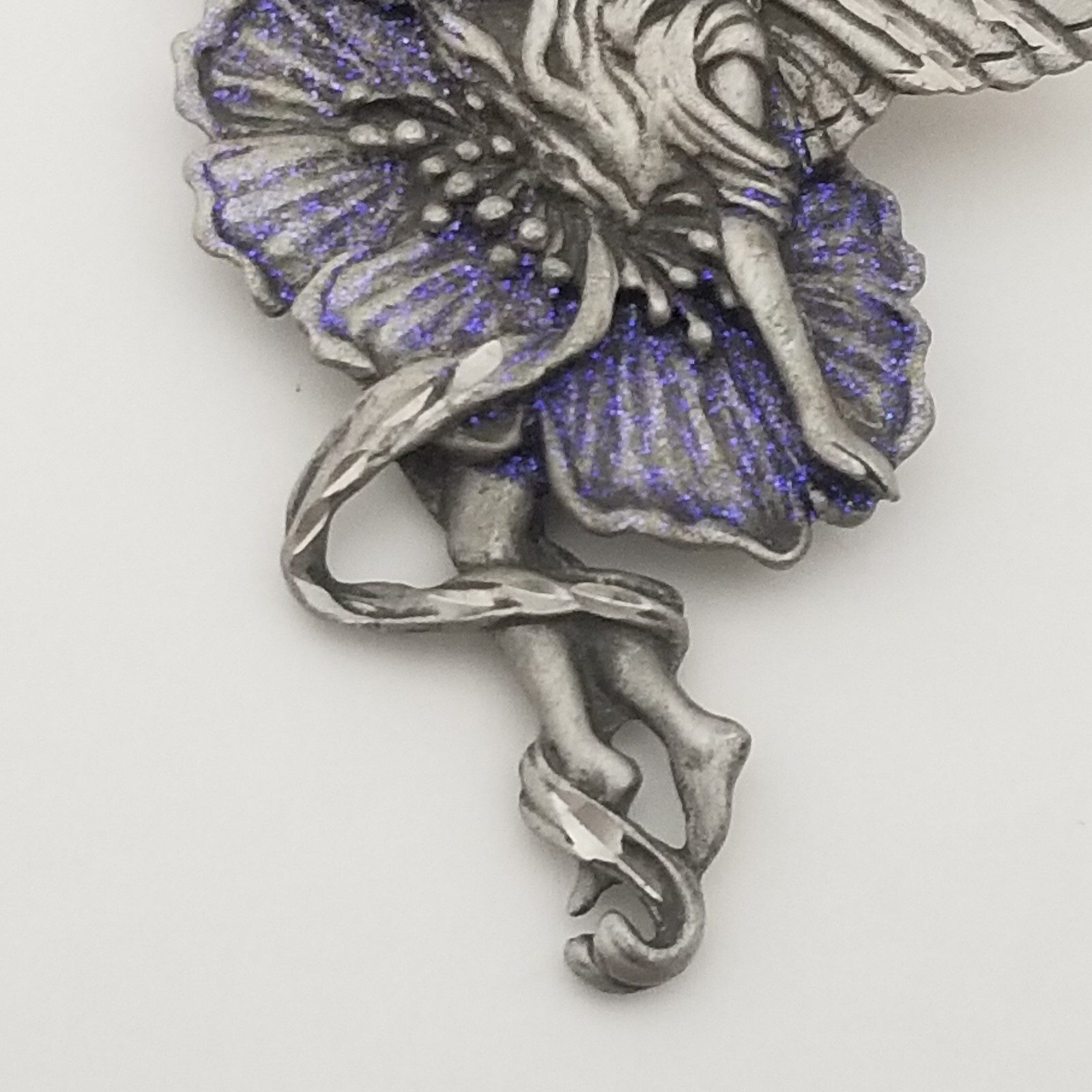 JJ Jonette Jewelry Pewter Fairy Purple Glitter Brooch Pin Fairytale Fantasy