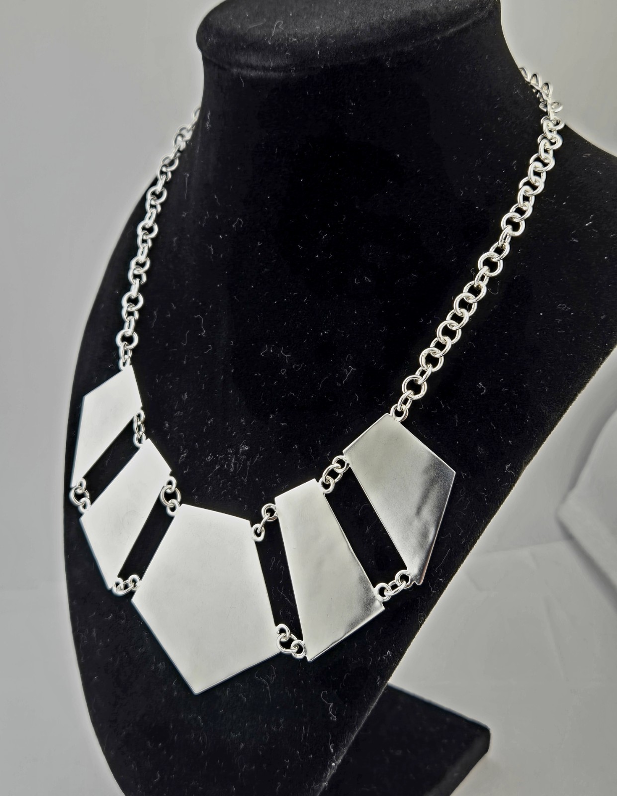 VTG Taxco DDD Dominique Dinouart Sterling Silver Hammered Geometric Necklace 44g