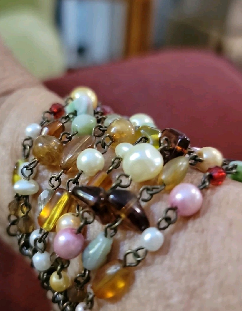 9 Strand Faux Pearl & Bead Wrap, Non-Stretch Bracelet Multi Stone Multi Color