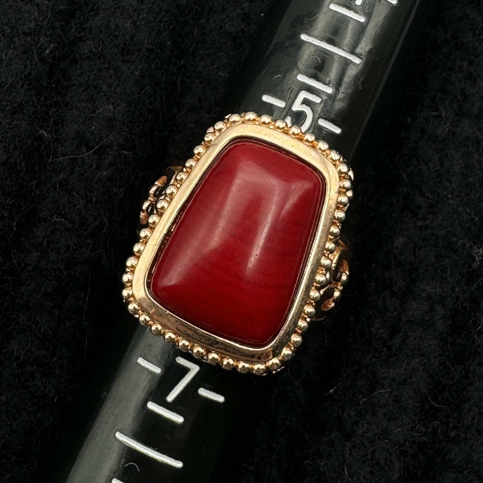 Vintage Red Bamboo Coral Ring Sterling Rose Gold Plate Size 6 JZ BBJ China