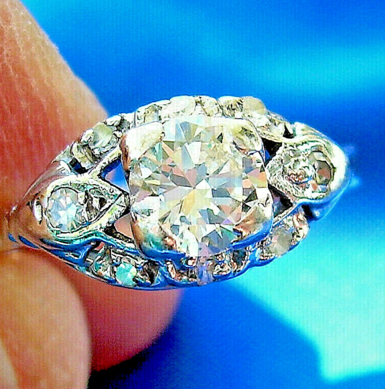 Original EARTH MINED DIAMOND Deco Engagement Ring Antique PLATINUM Solitaire S 8