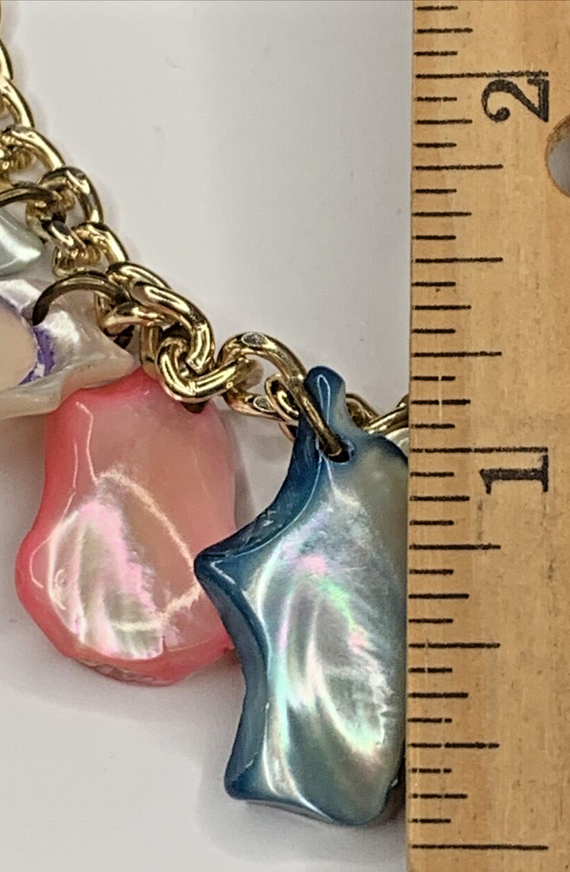 Vintage Pastel MOP Shell Dangle 7.25” Bracelet Beach Coastal Ocean Sea Tropics