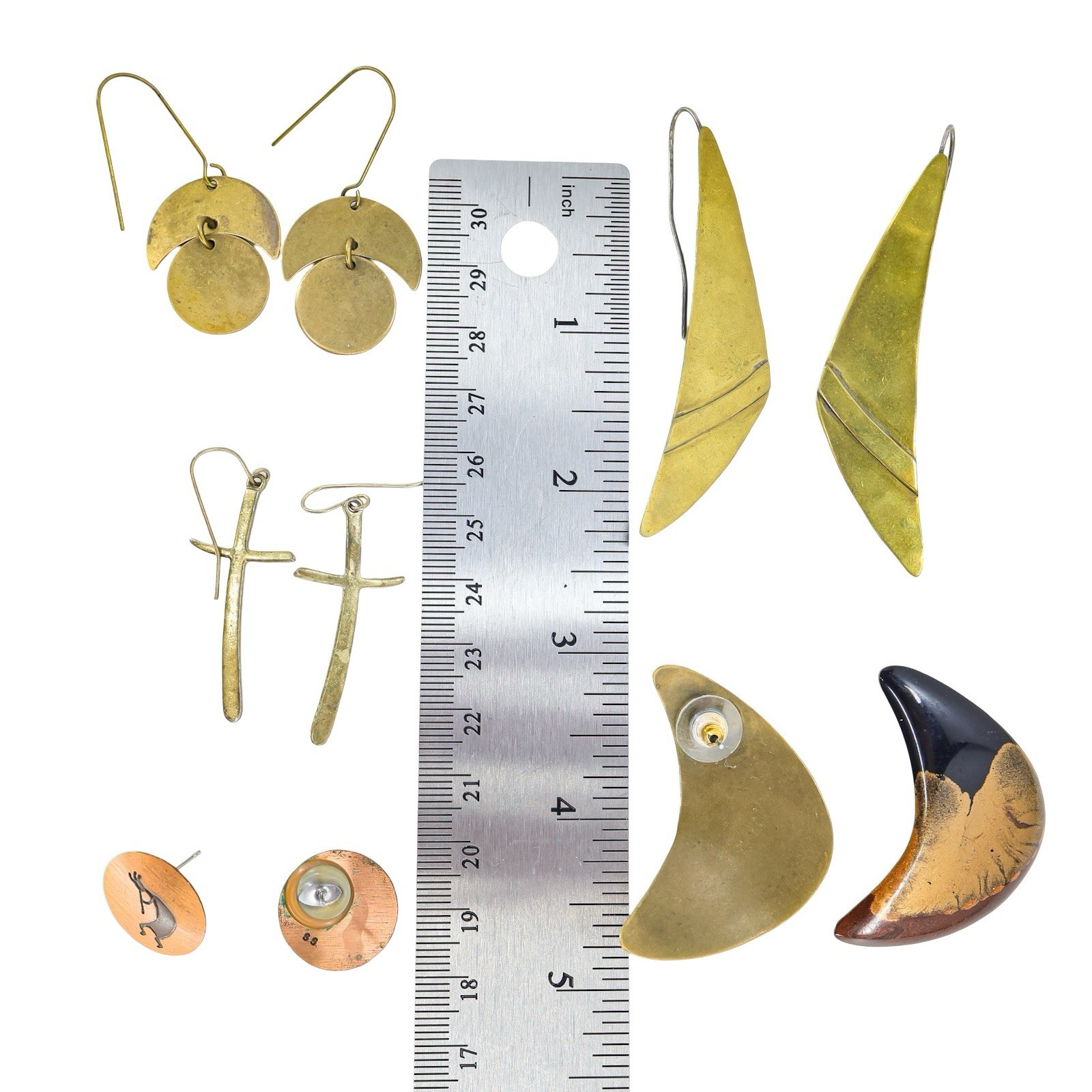 Lot Vintage Jewelry Copper Brass Boho Modernist Brutalist Organic Earthy 11pc