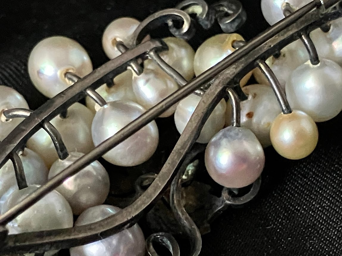 Vintage Sterling Silver Pearl Brooch 27 Multicolor Grape Vine Cluster 20g Tested