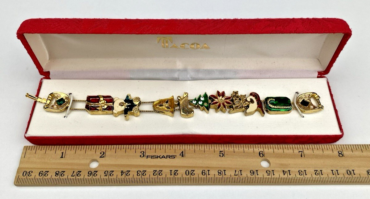 Vintage Tacoa Slide Bracelet Velvet Red Presentation Box Estate Christmas NIB