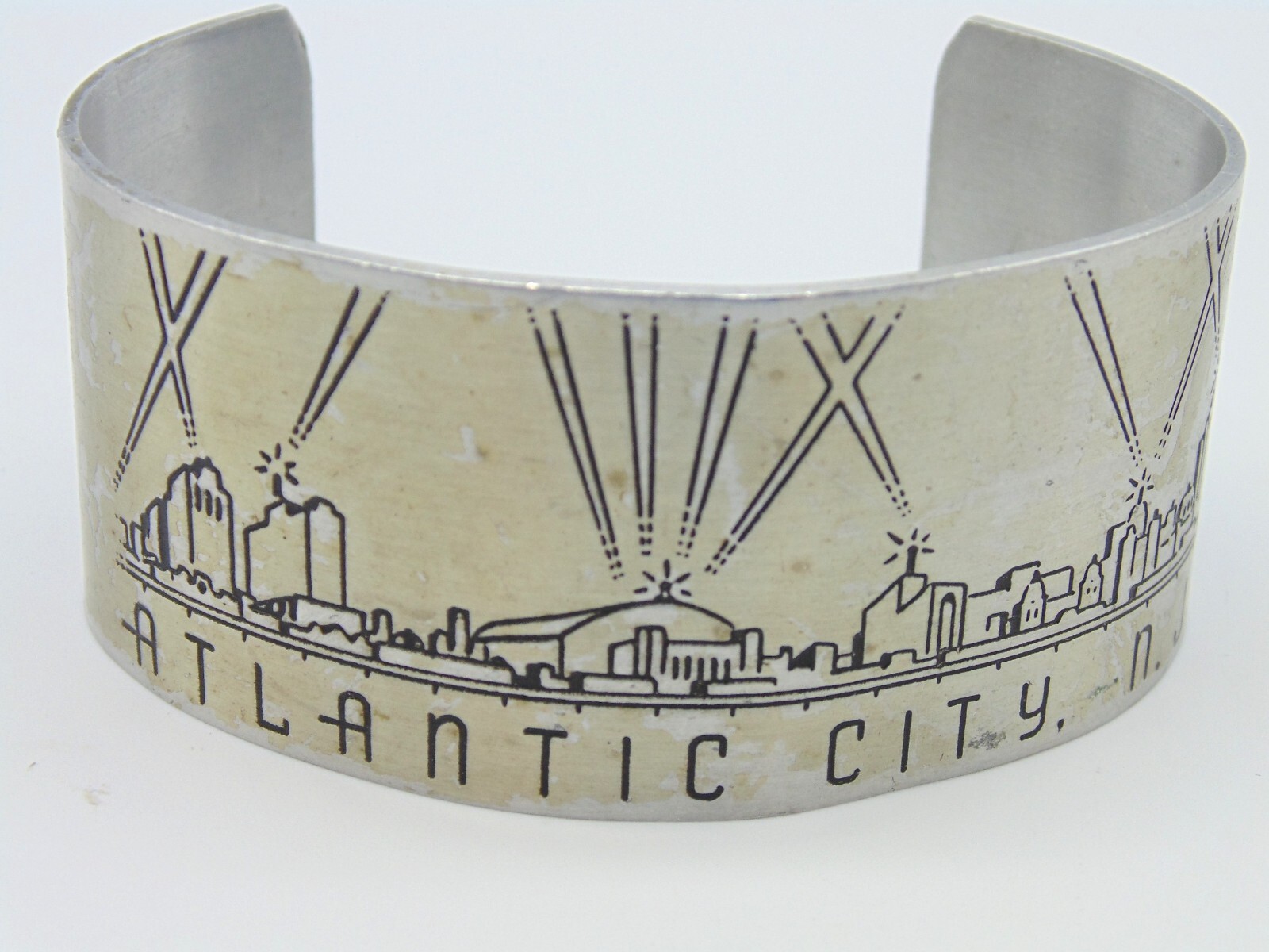 RARE Vintage Signed ~ 1962 MARY LOU ~ ATLANTIC CITY NJ ~ Souvenir CUFF BRACELET