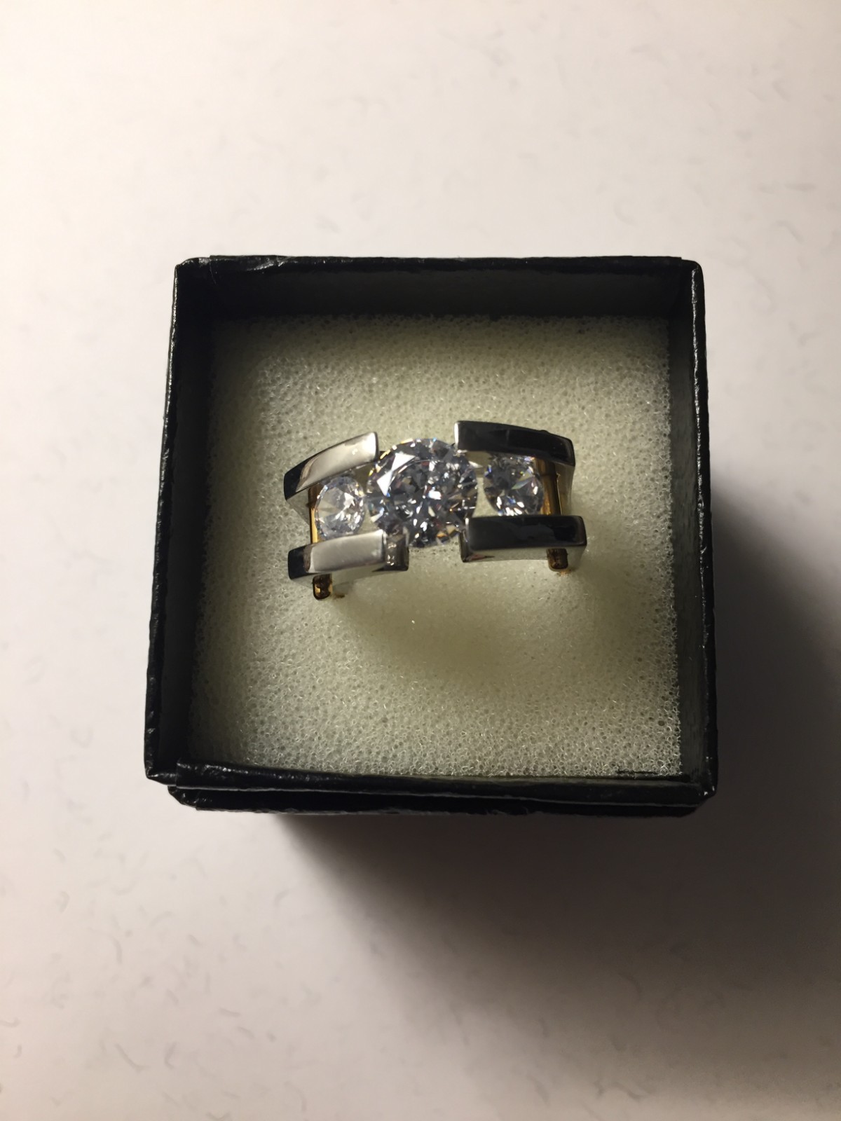 VTG Michael Valittuti 3ct CZ Tension Set NH Stainless Steel Square Band Ring SZ9