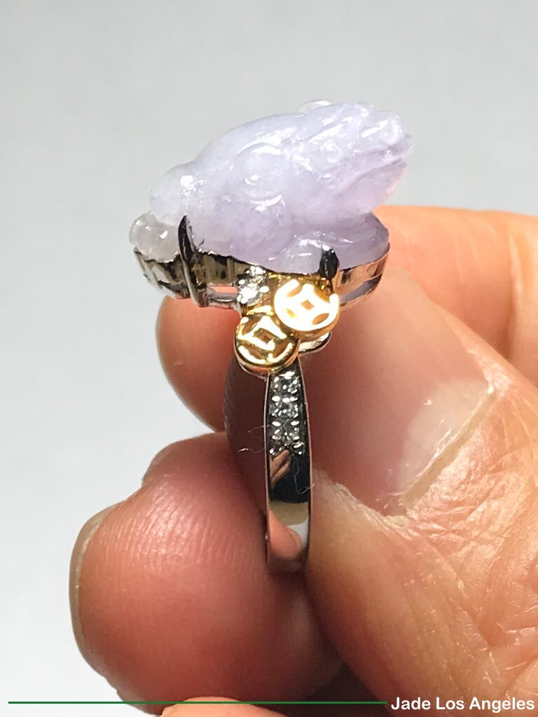 Toad Lavender Jadeite Jade 18K White/Yellow Gold Diamond Ring Size:6.25 – 6.5