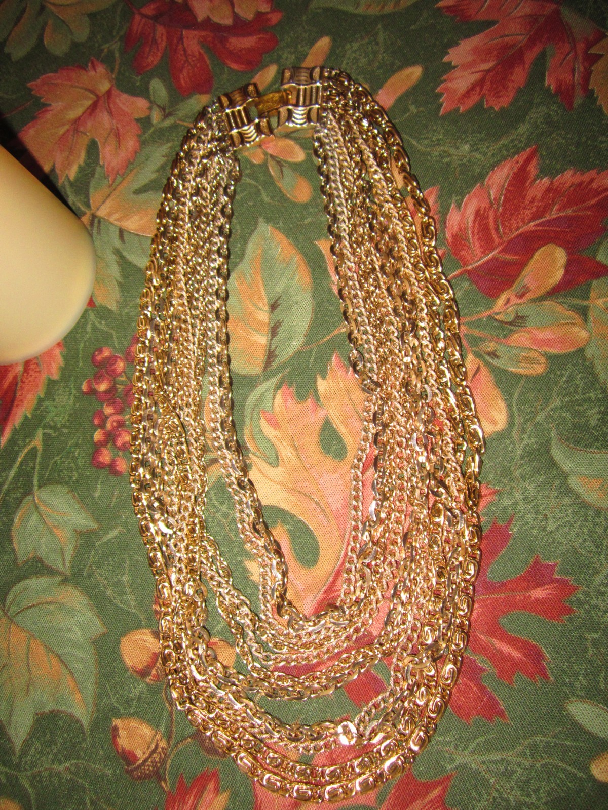 Vintage Signed GERMANY light weight multichain 15”-17” necklace in gold tone