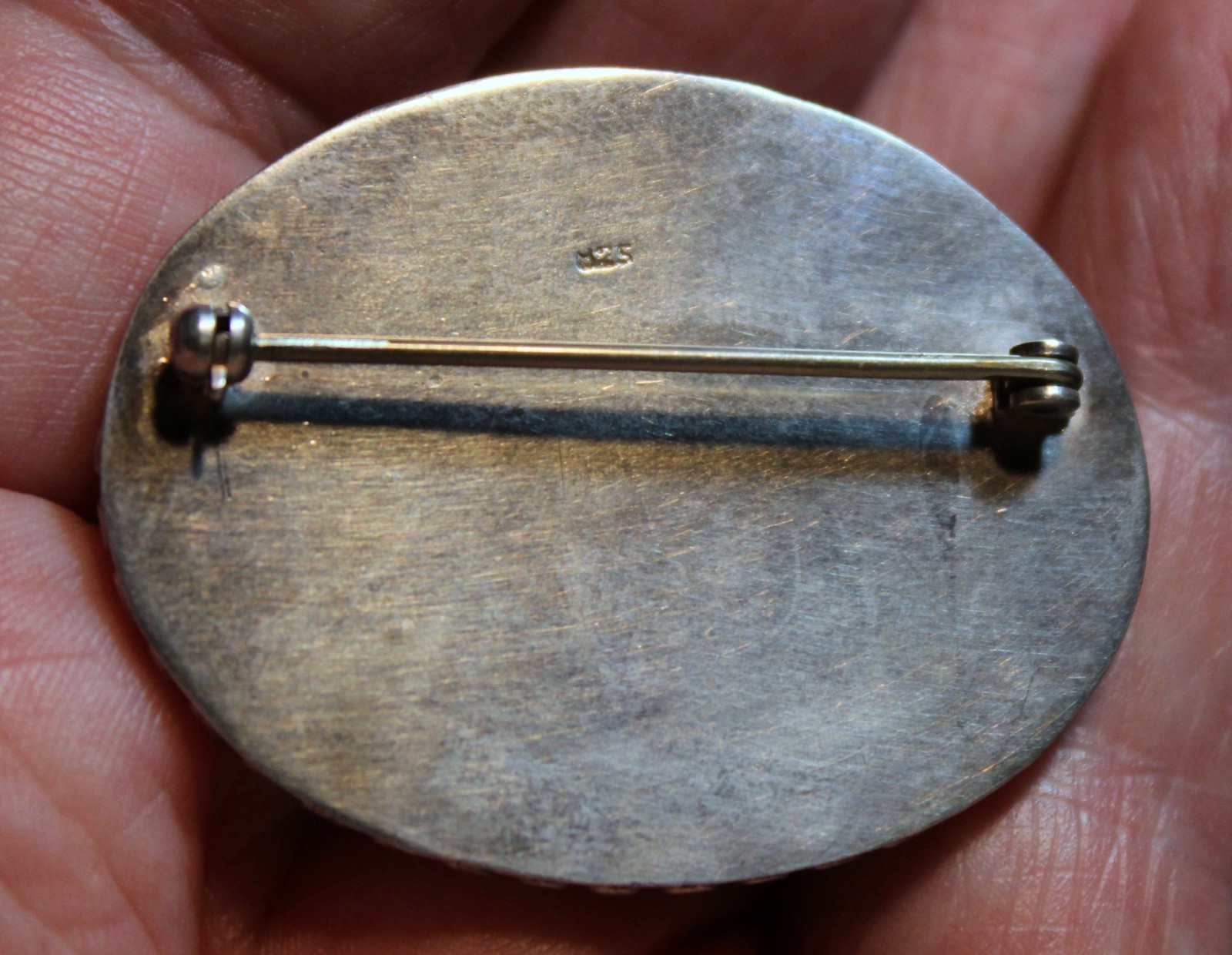 Vintage Southwestern 925 Sterling Silver & Rhodochrosite Stone Brooch Pin
