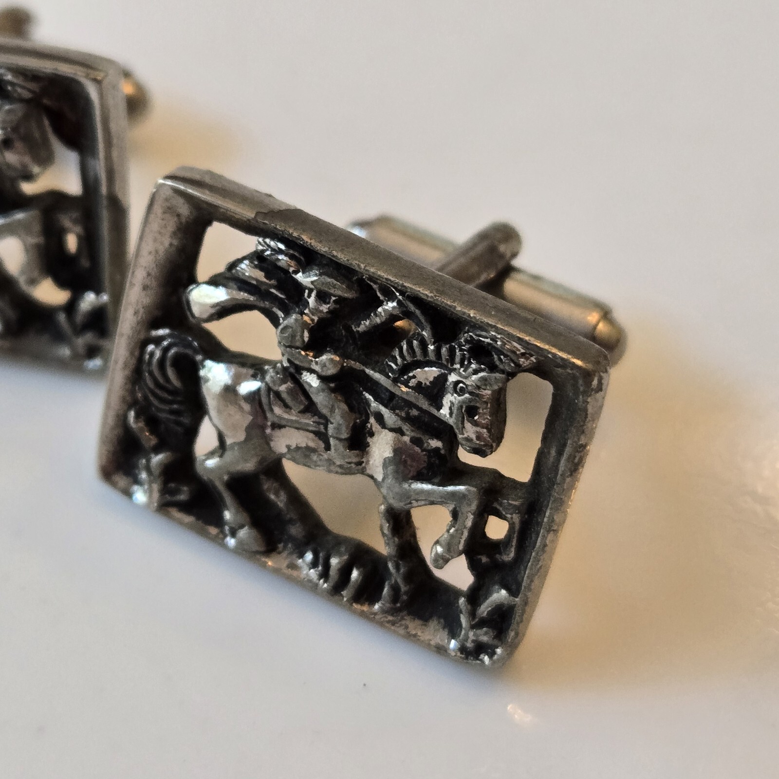 Vintage Paul Revere Cut Out Man On Horse Cufflinks Silver Tone