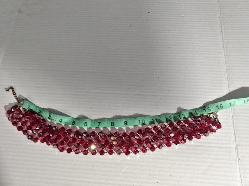 VTG Four Strand Red AB Faceted Glass Beaded Necklace