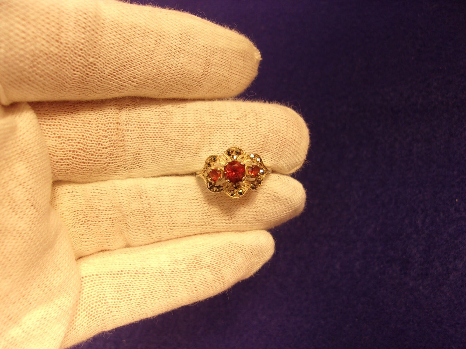 #4 of 6, SUPERB OLDER VTG LADY’S STERLING SLVER, ORANGE GARNET & MARCASITE RING