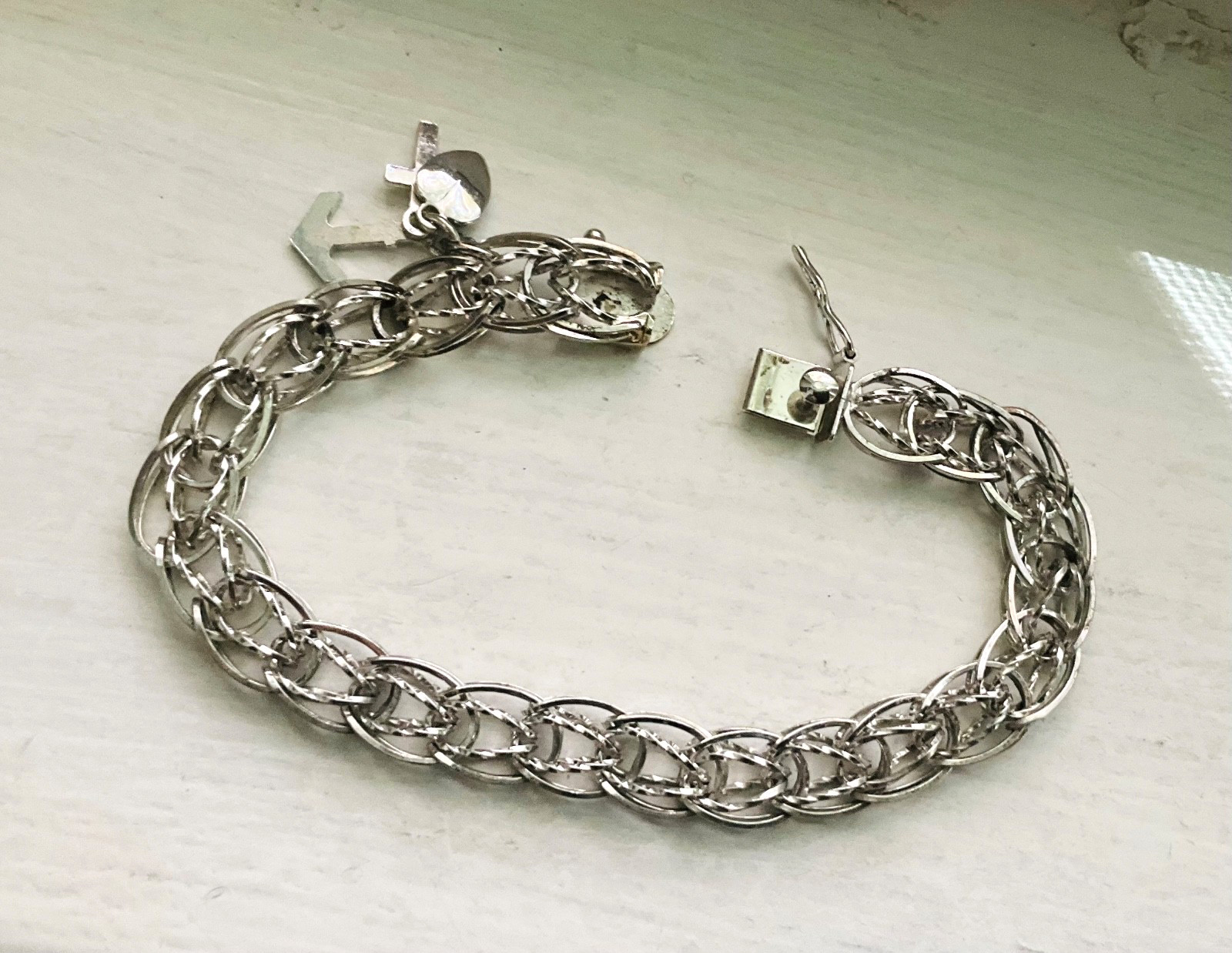 Vintage DYNASTY USA SILVER Starter CHARM BRACELET Estate 7 1/4” Wearable
