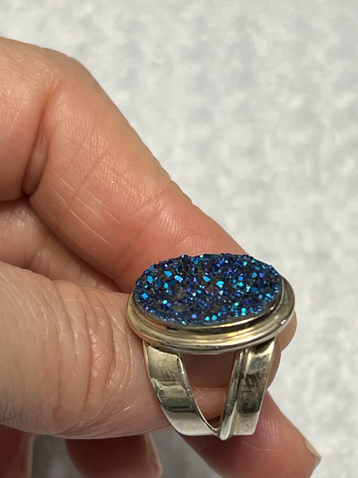 VINTAGE SOUTHWESTERN JAY KING DTR 925 STERLING PURPLE BLUE DRUZY STONE RING 5.5”