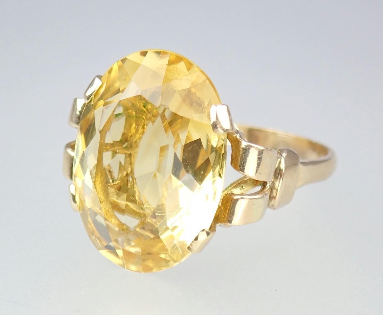 Beautiful Vintage Mid Century 9K Gold 13.3Ct Citrine Cocktail Ring 1960s Sz 8.25