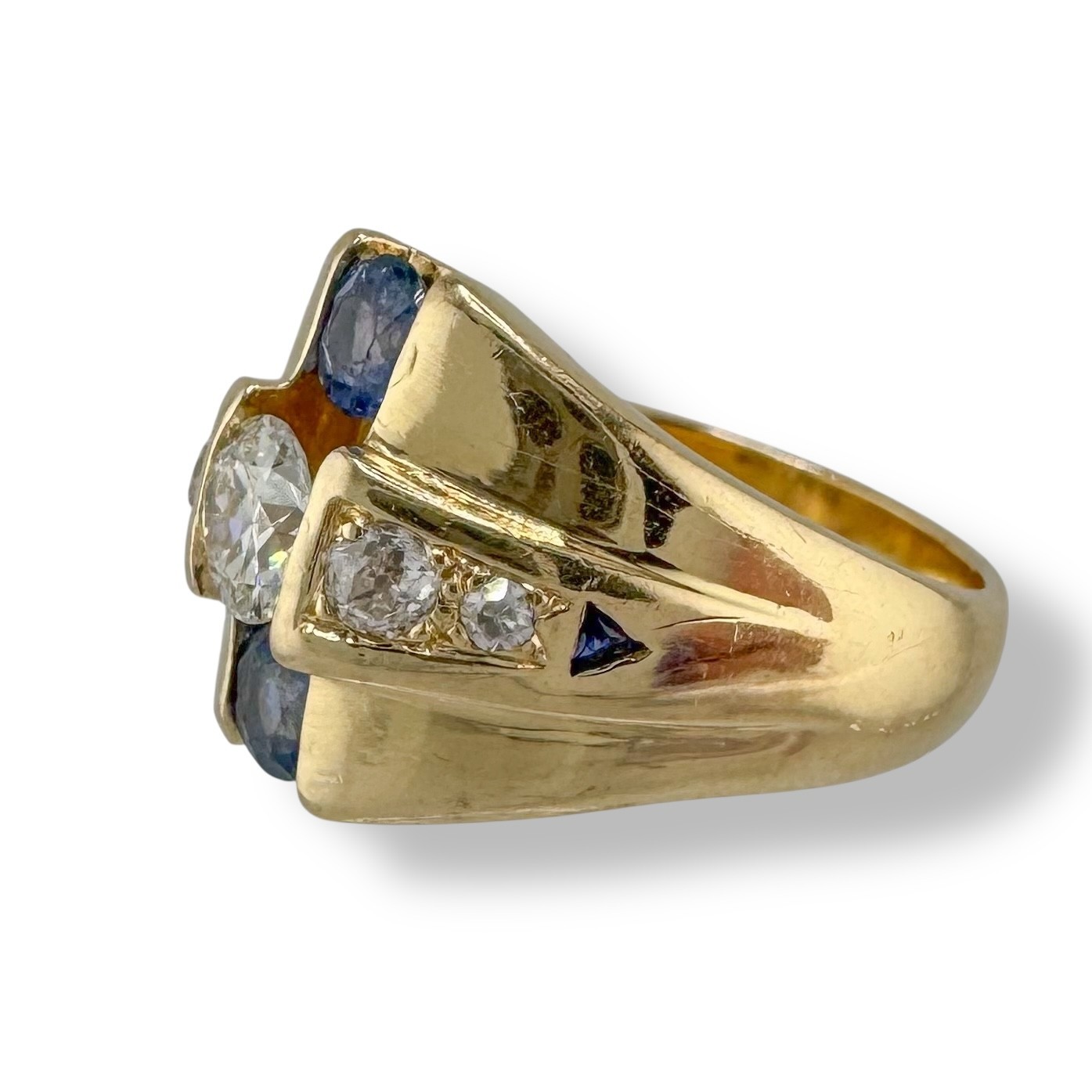 Vintage 14k Yellow Gold 0.53ct. Old European Cut Diamond Sapphire Ring 10.66g