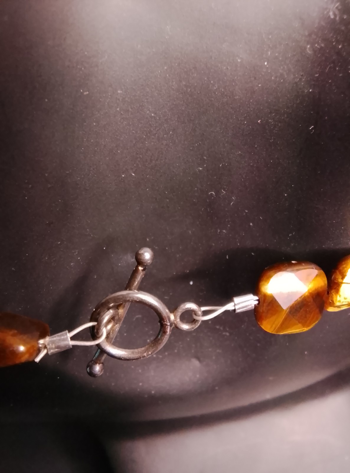 16″ Vintage Tigers Eye Faceted Bead Necklace Chunky Geometric 52.77 Grams