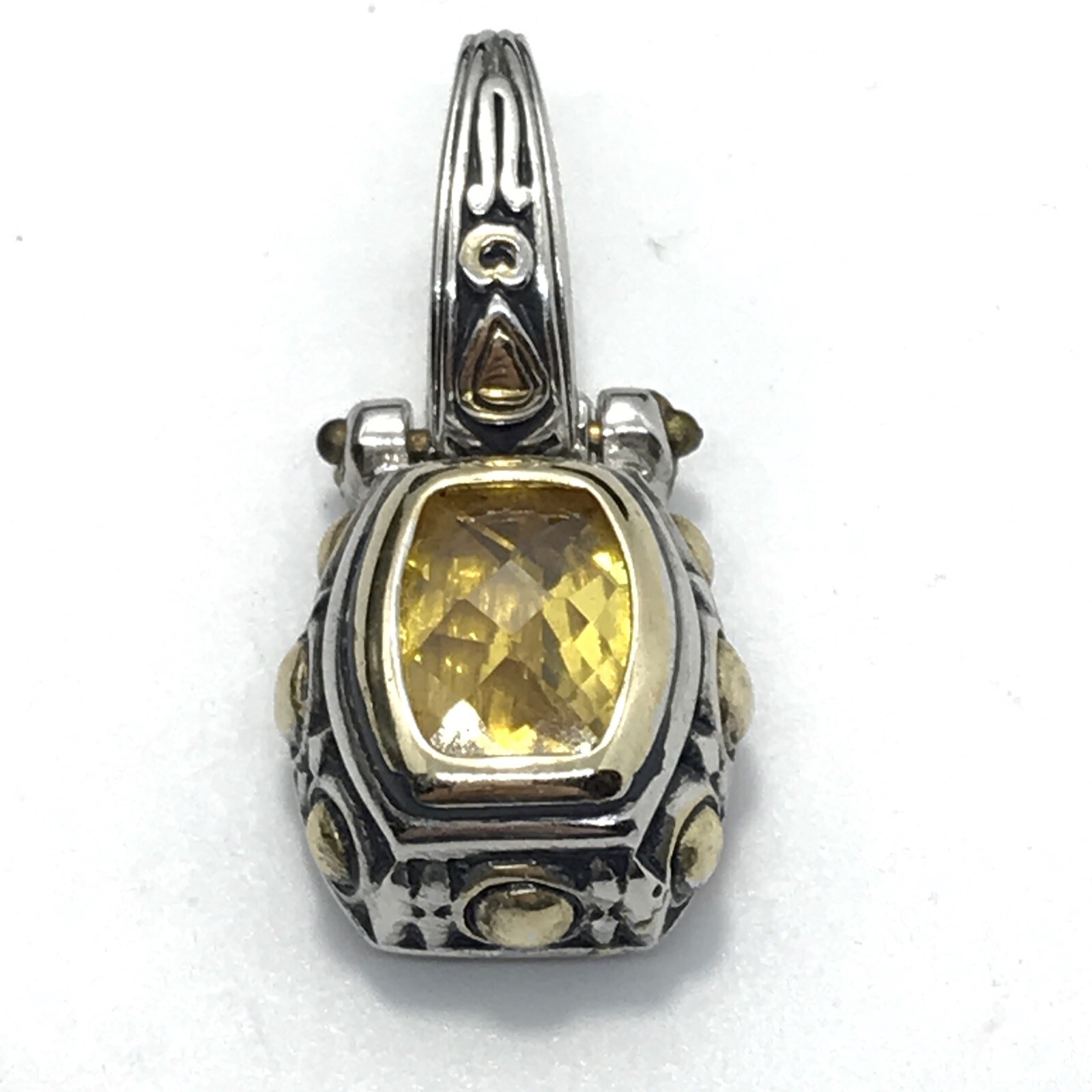 Vintage Renaissance Revival 2-Tone Citrine Yellow Cubic Zirconia Pendant