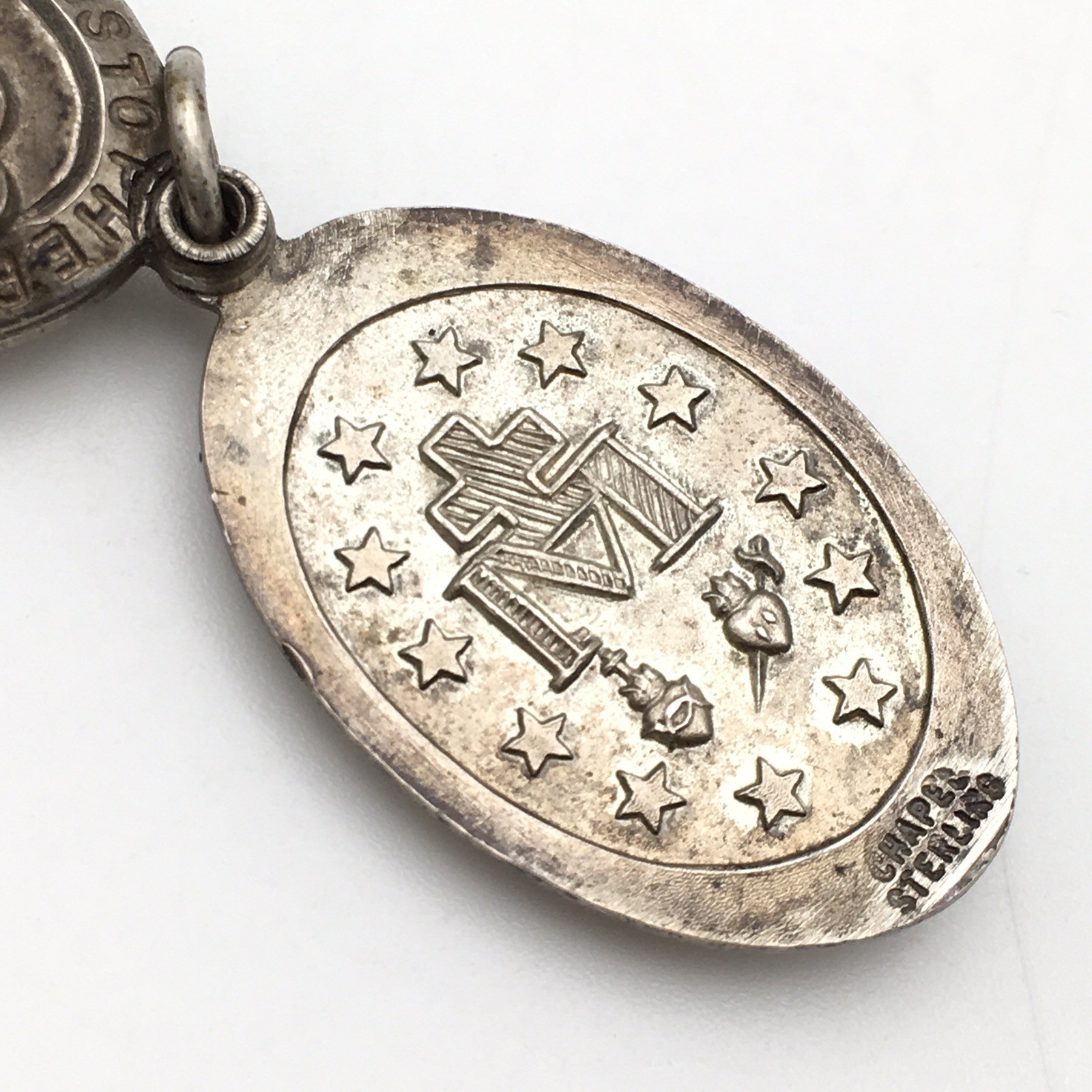 13.3g Vintage Sterling Silver CHAPEL Mary & St Christopher Religious Medal #90