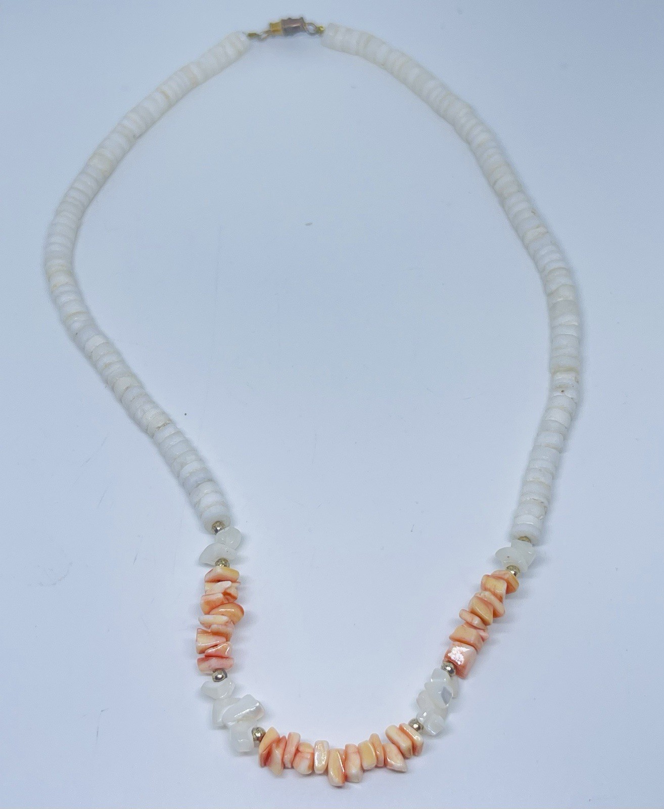 Y2K Dreamsicle Peach White Puka Shell Necklace Collectible Vintage Beachy Vibes