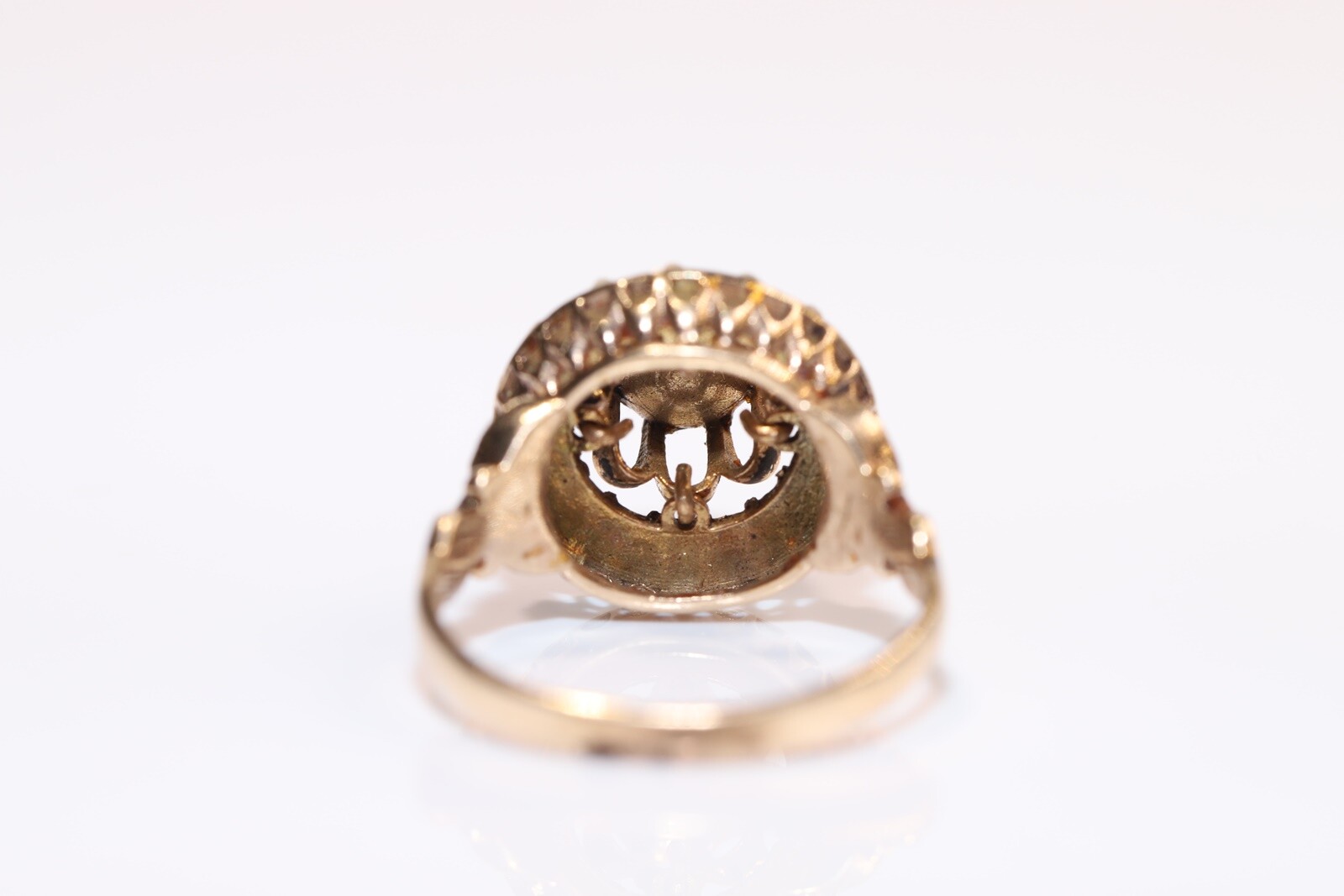 Vintage Circa 1980s 8k Gold Natural Rose Cut Diamond Decorated Ring