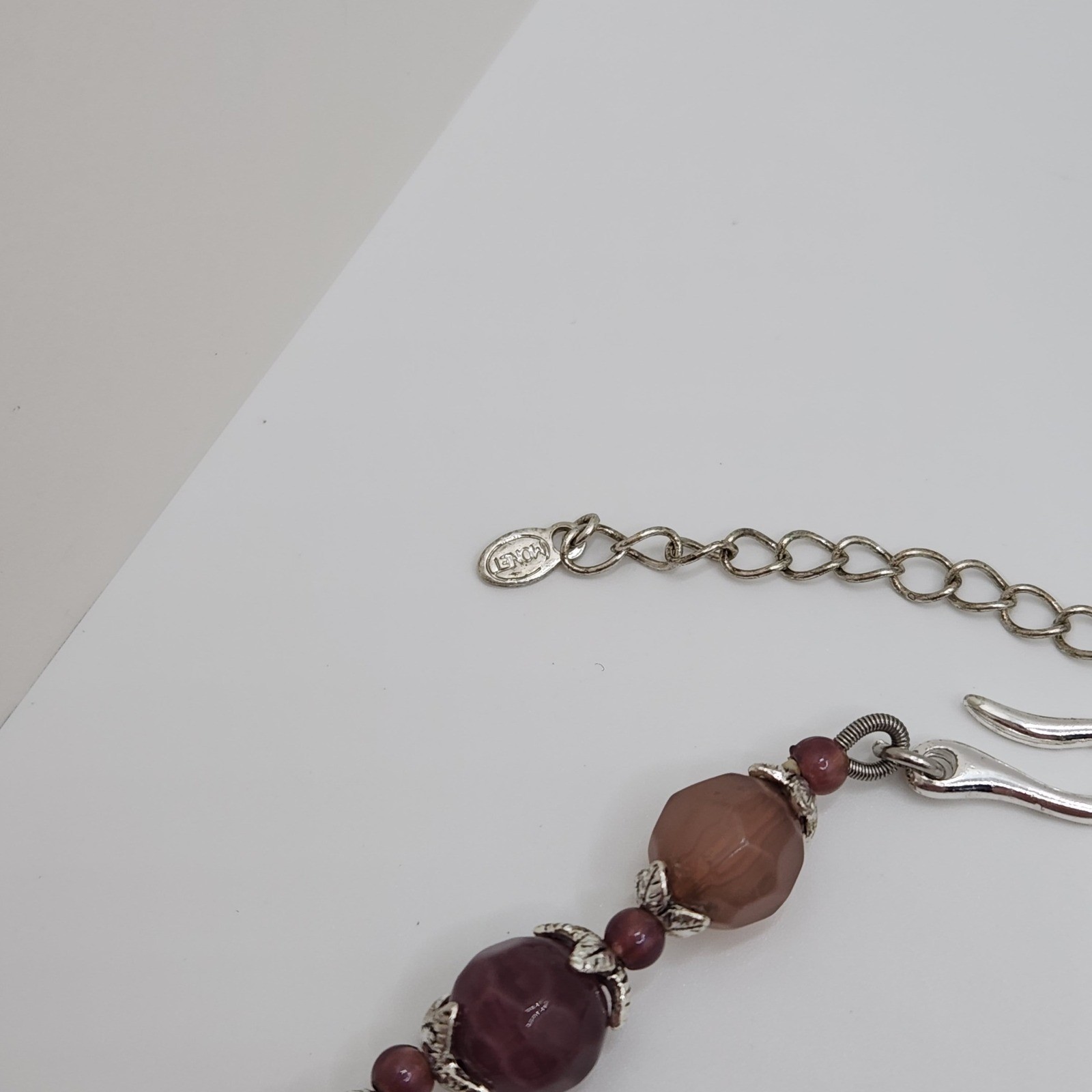 Monet Vintage Faceted Bead Necklace Pink Mauve Plum Silver Leaf Boho Earthy