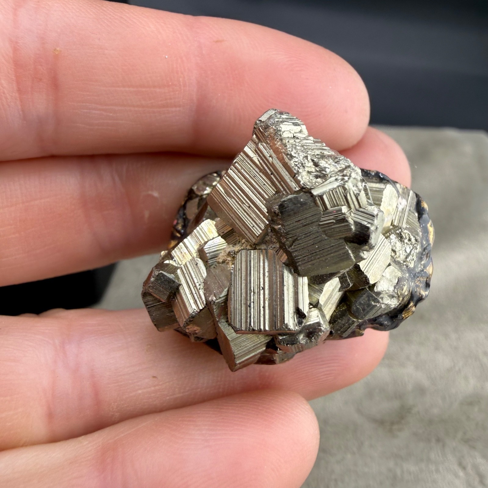 Vintage Pyrite Crystal Cluster Ring Acrylic Size 7
