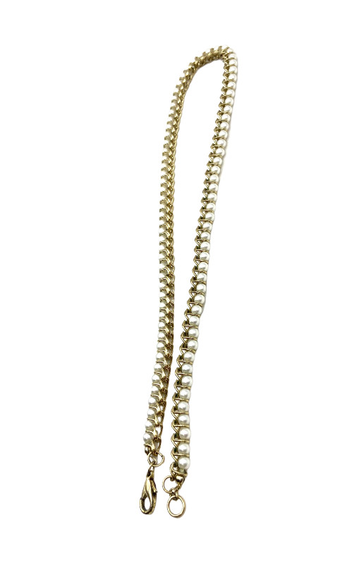 Vintage Gold Tone Faux Pearl Necklace Curb Linked Wire Wrapped 17” Costume GUC