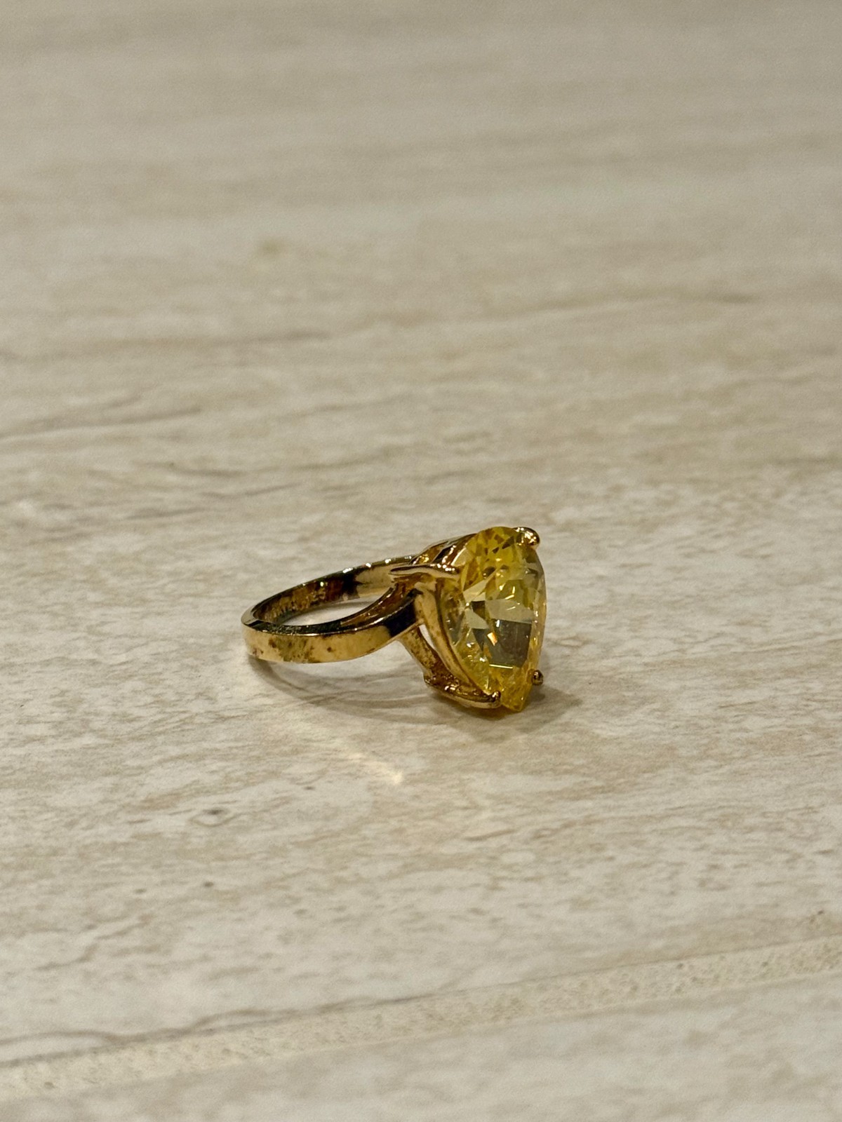 VTG Gold Tone Ring Size 7.5 Citrine Cubic Zirconia Pear Trillion Cut 925 Silver