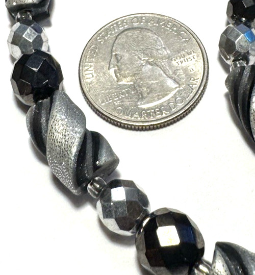 Vintage Jewelry Set Necklace Bracelet Beaded Hematine Silver Twist Faceted 17