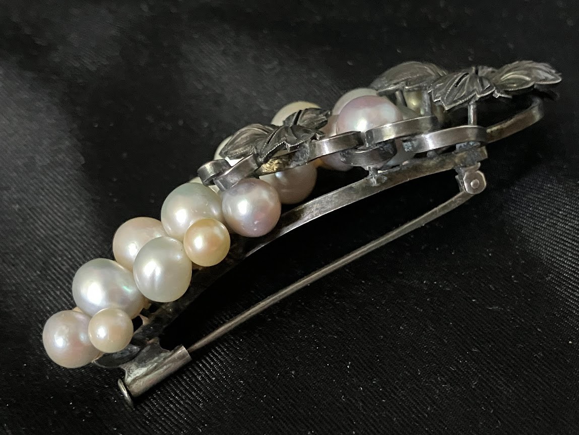 Vintage Sterling Silver Pearl Brooch 27 Multicolor Grape Vine Cluster 20g Tested