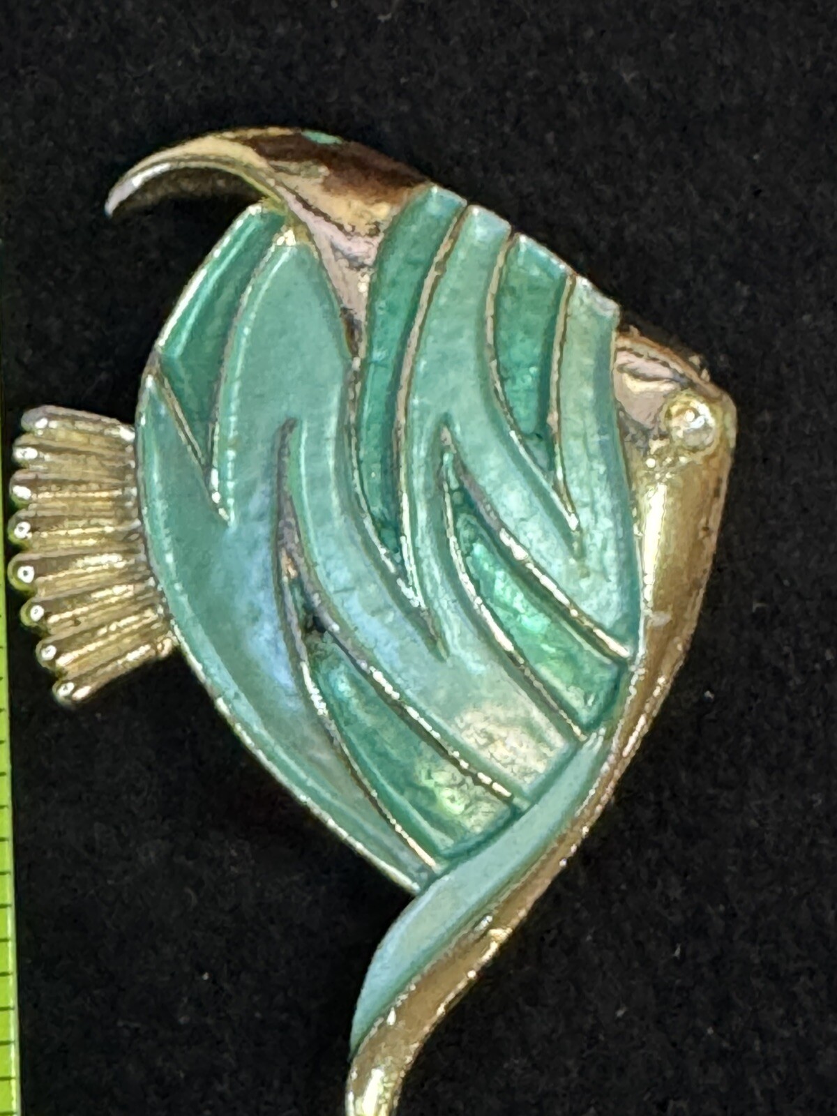 Angel Fish Brooch Pin with Aqua Enamel Finish and Gold Accents Vintage