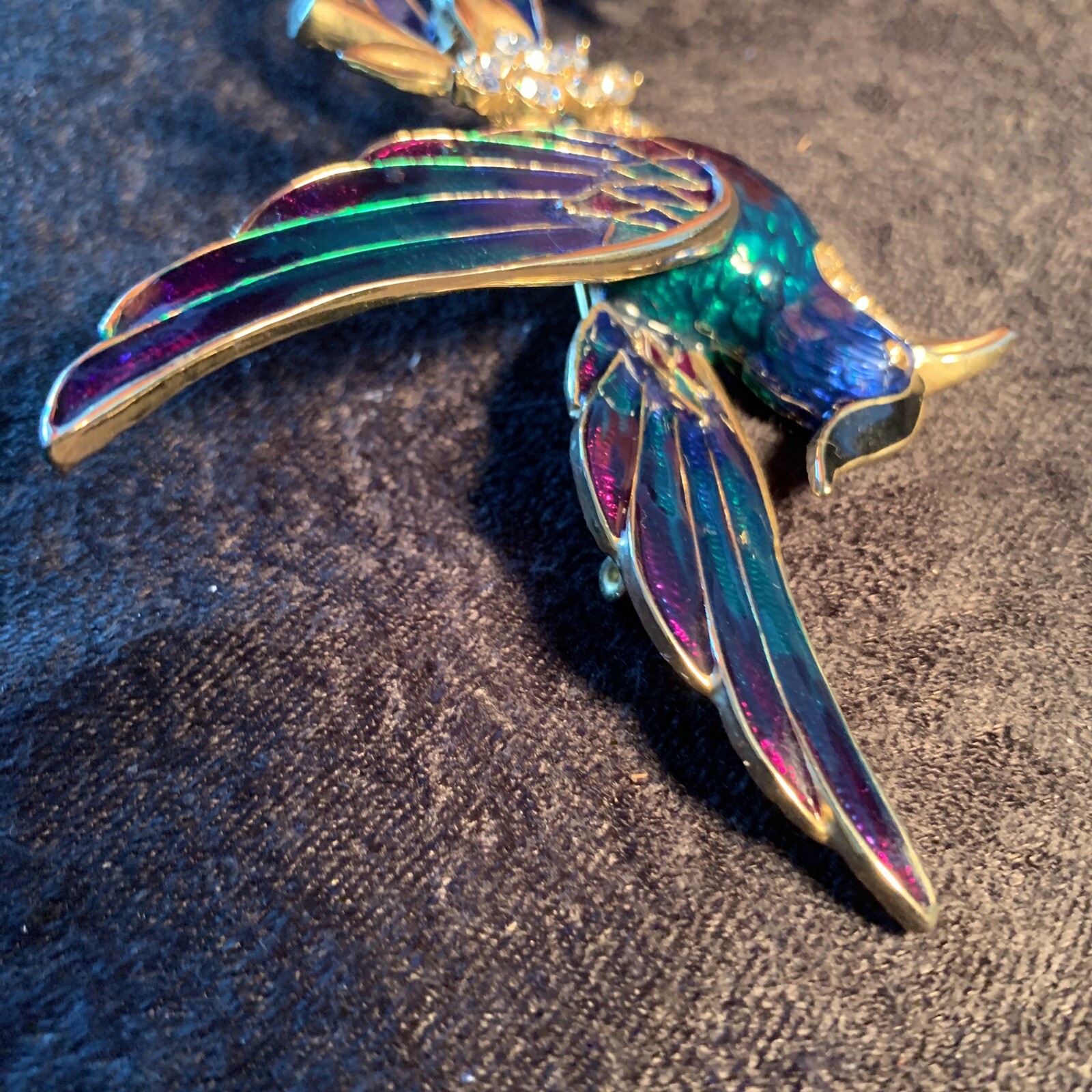 Vintage Phoenix Brooch Beautiful Green, Purple, And Blue