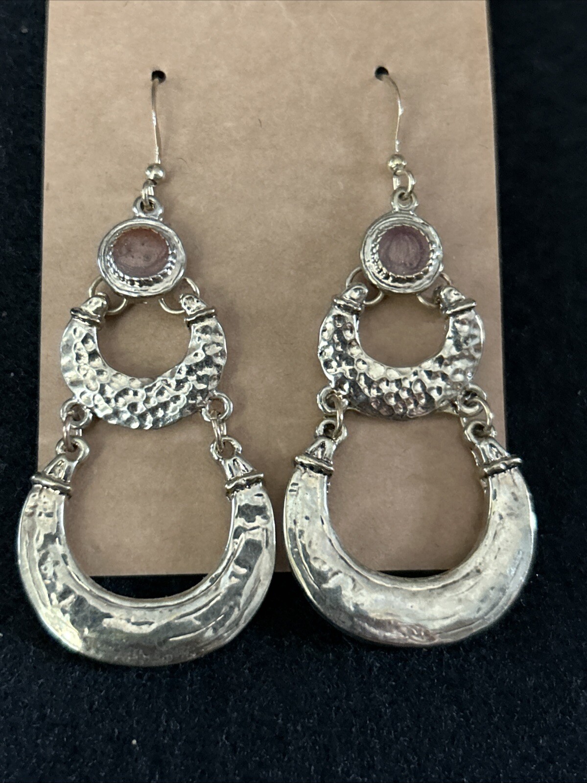 Vintag Hammered Gold tone Chandelier Earrings With Brown And Gold Enamel Swirl