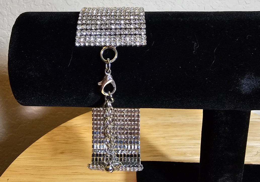 Vintage Rhinestone Bracelet Multi-Row Clear Sparkling Statement 7″
