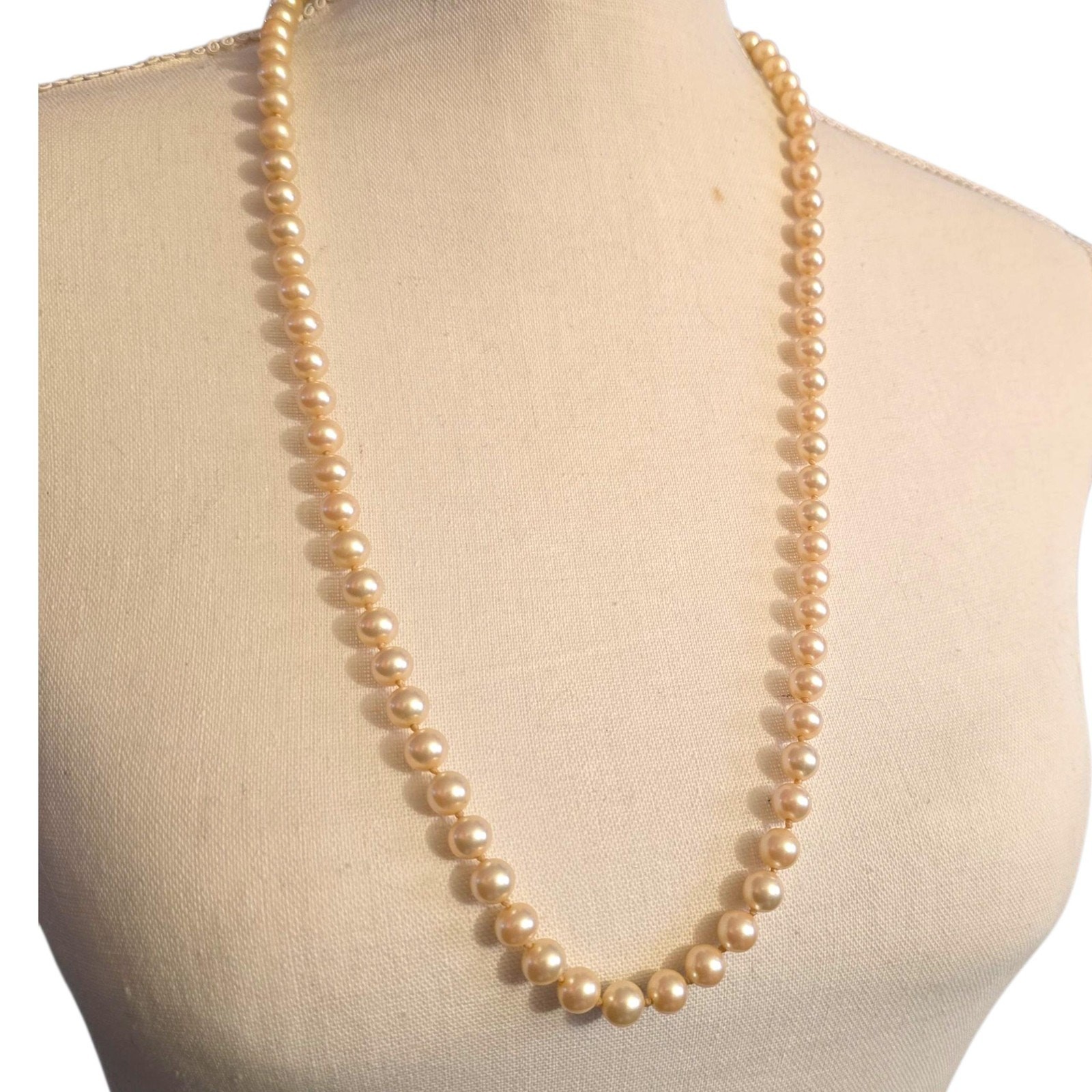 Necklace Vintage Imitation Pearl 24″ 7mm Beads Sterling Silver Clasp SKU2424