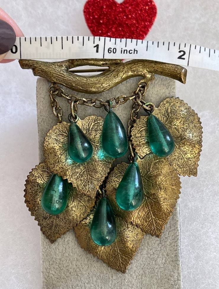 Antique brooch large Grapes brooch 1920-30s Vintage green glass beautiful