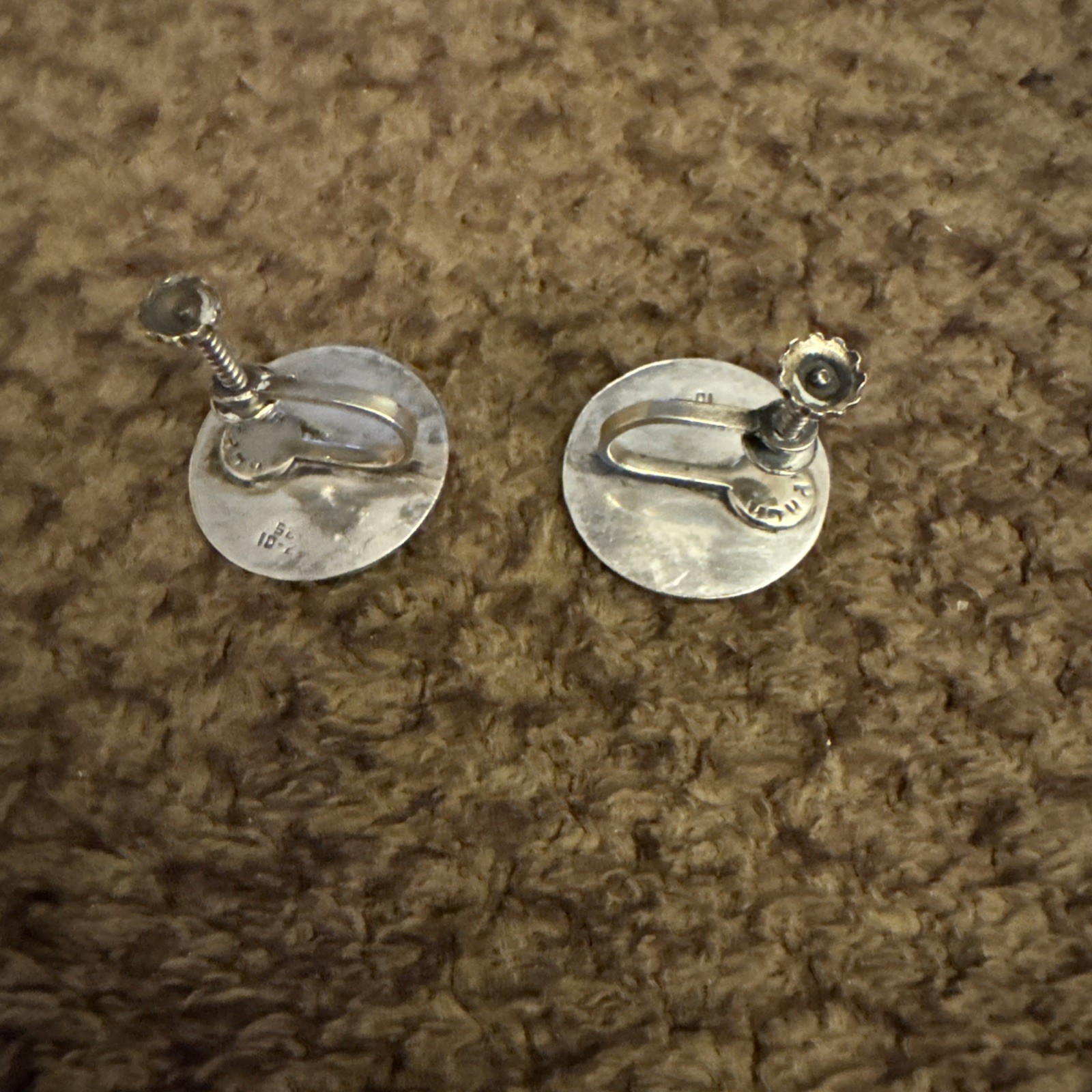 Vintage 925 Sterling Earrings Aztec Mayan Calendar Screw Back