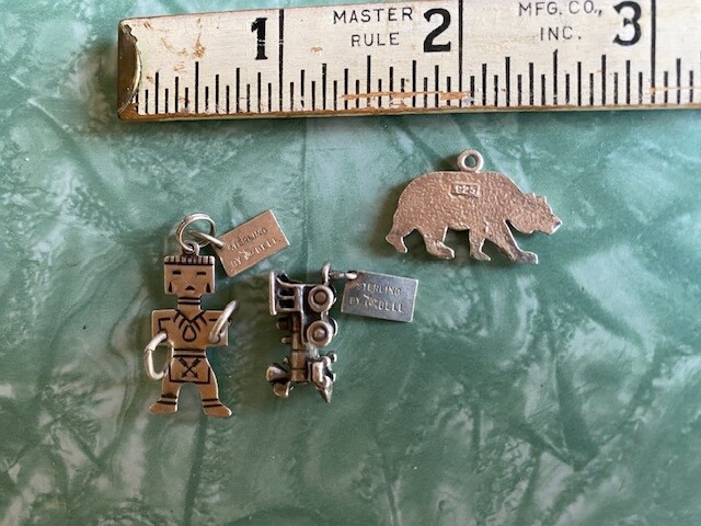 (5) Vtg Sterling Western Charms CO CA Roadrunner BELL Kachina Train Bear Signal