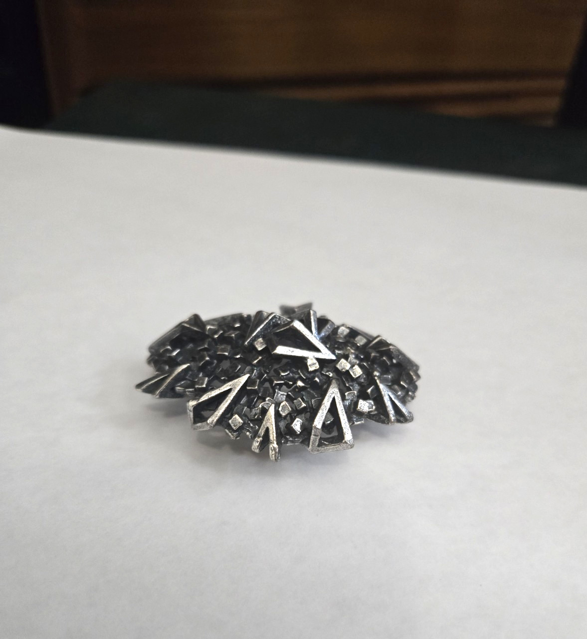 Collectible Robert Zentall Gun Metal Tone Brooch Pin Signed Modernist Brutalist