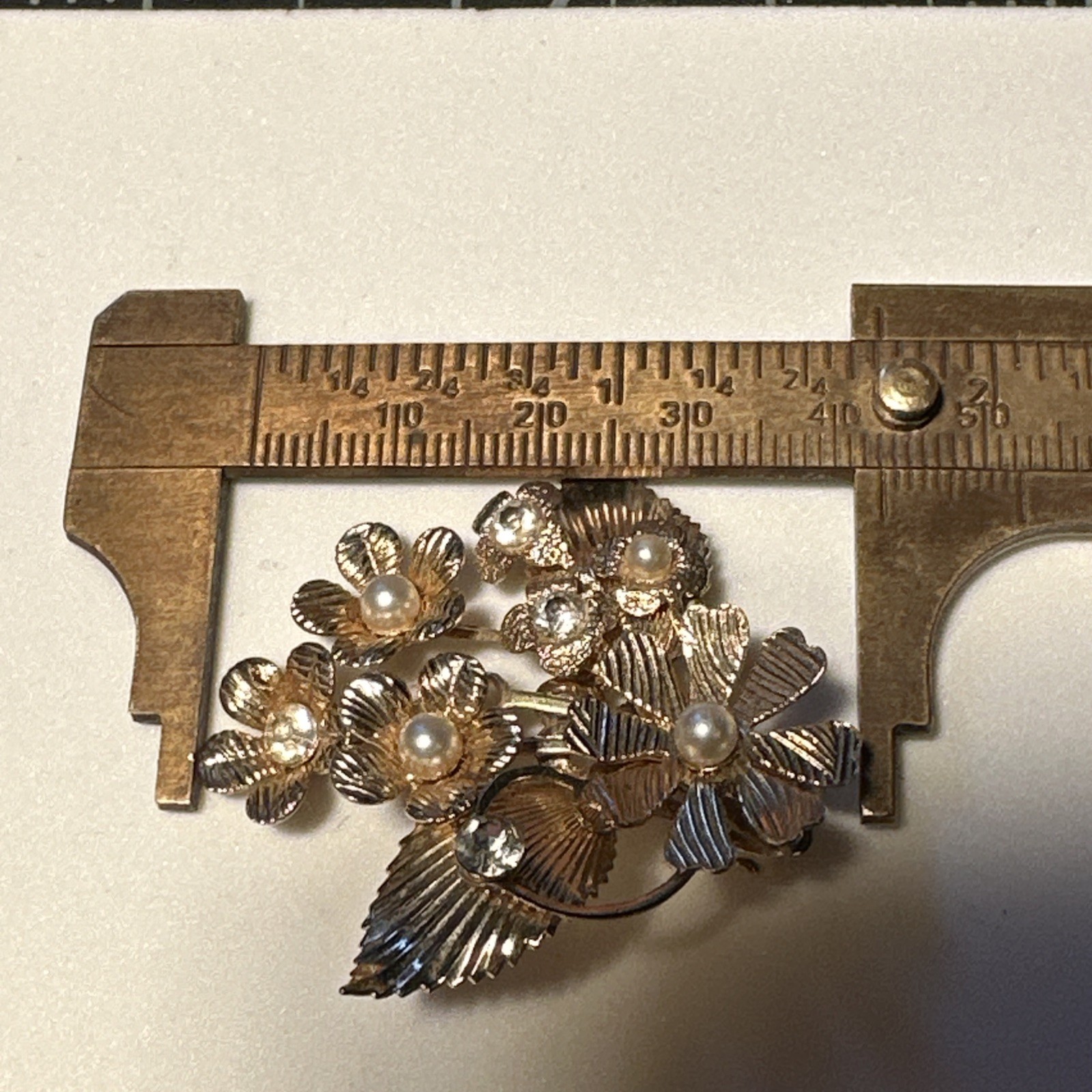Vintage MCM Coro Clip On Earrings Gold Tone Floral Cluster Faux Pearl Rhinestone