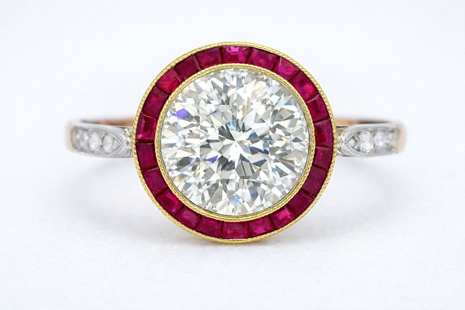 ART DECO GENUINE 1.20 Cts DIAMOND & RUBY ENGAGEMENT RING 18K ROSE SOLID GOLD