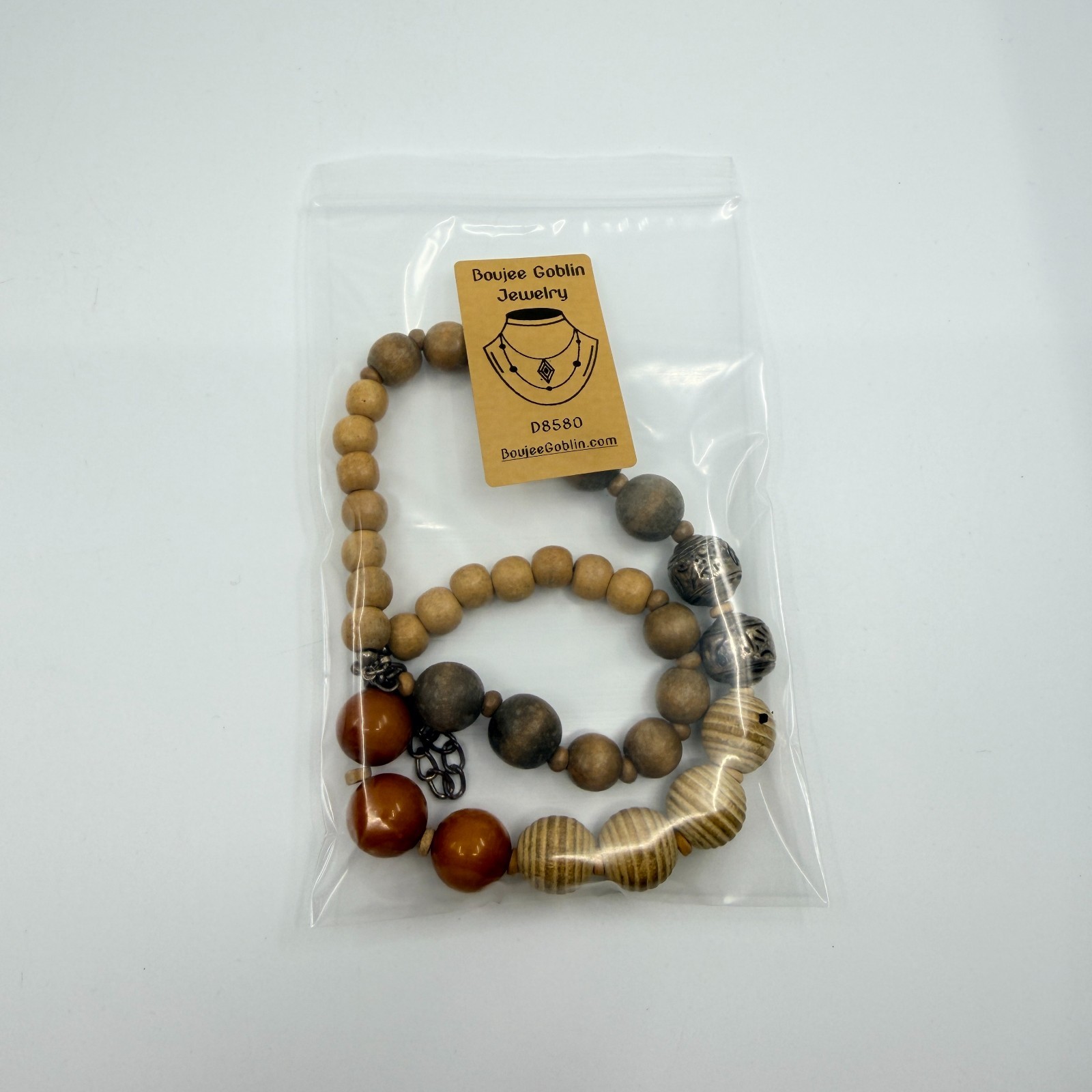 Vintage Y2K Boho Chunky Wood Acrylic Statement Necklace Brown Earthy Beaded