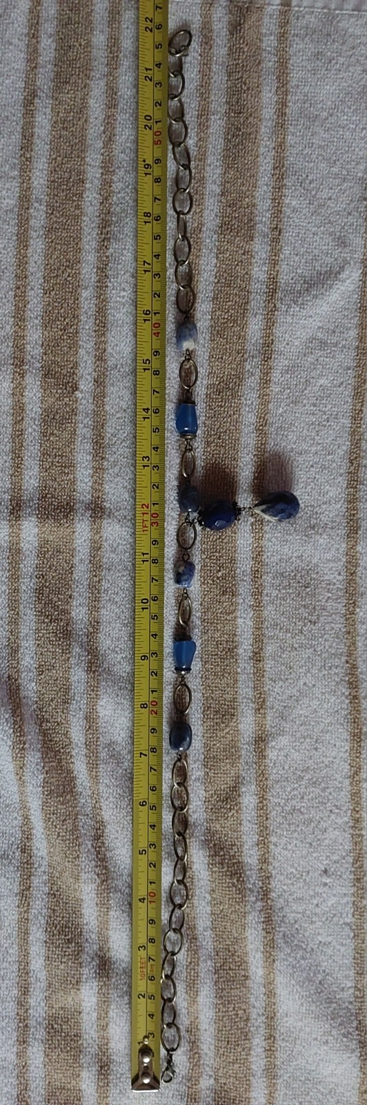 Vintage 90’s Y-Drop Necklace Blue & White Stones Faceted Sodalite & Acrylic