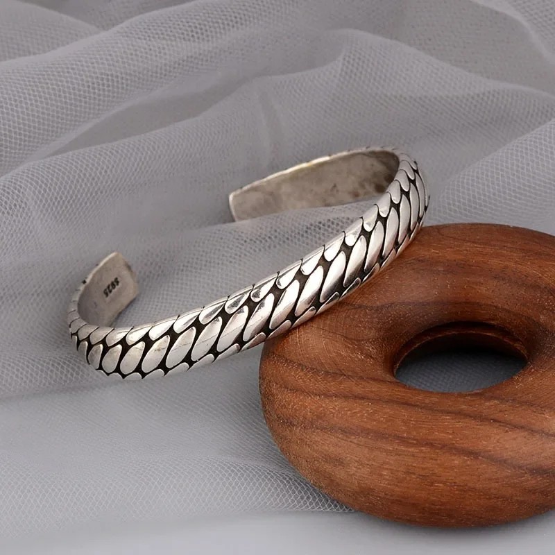 Mens Vintage Open Bangle 925 Sterling Silver Handmade Twisted Cuff Bracelet