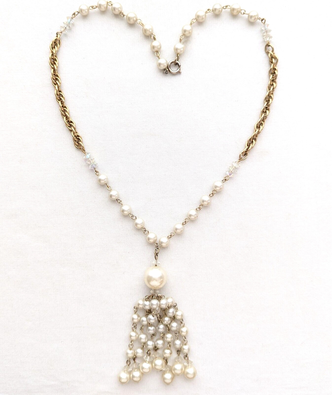 Tassel Fringe Pendant Necklace Faux Pearl Vintage Layered Art Deco Style Jewelry