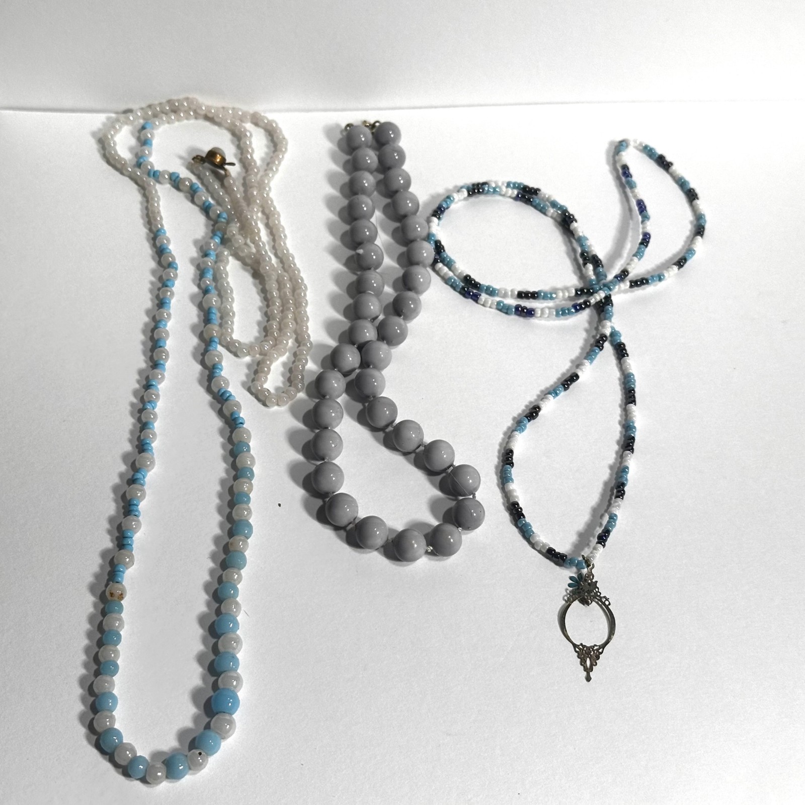 Vintage Beaded Necklaces Faux Pearl Necktie Multi Color MCM Retro 14 pc